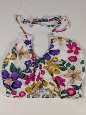 New Petal & Pup Kari Floral Crop Halter Top Pink, Purple & Yellow Flowers Sz. M